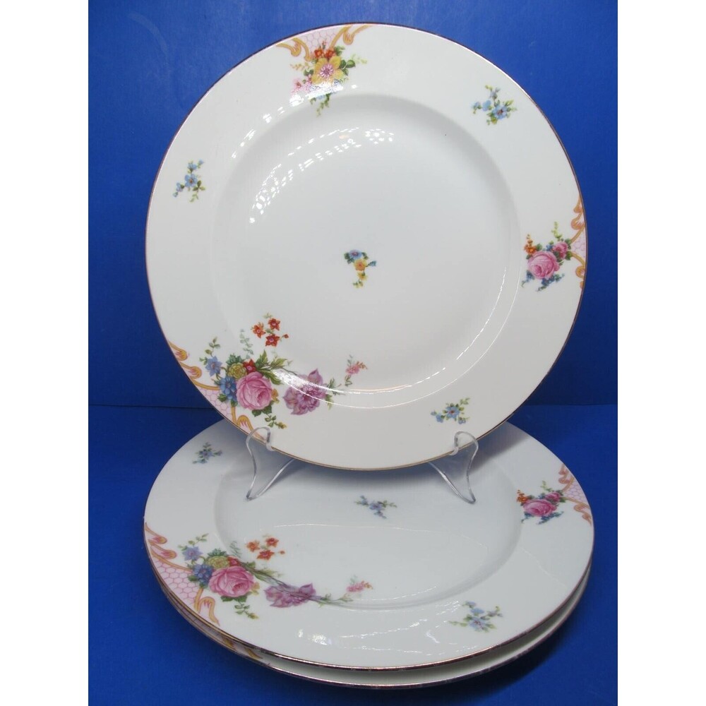Epiag Czechoslovakia Pattern #6376 Floral Set Of Three 10 1/4" Dinner Plates